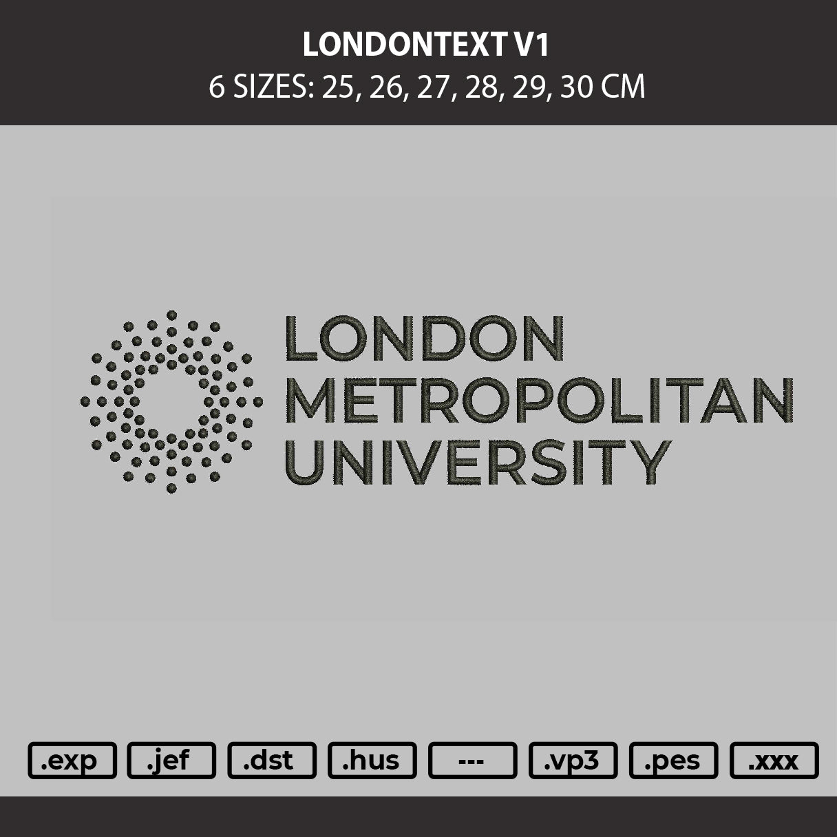 London Text V1 Embroidery Machine Design File 6 sizes