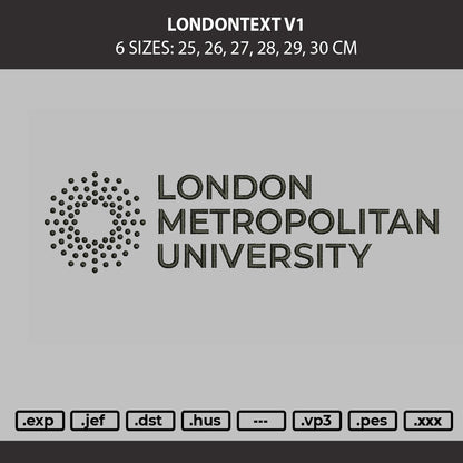London Text V1 Embroidery Machine Design File 6 sizes