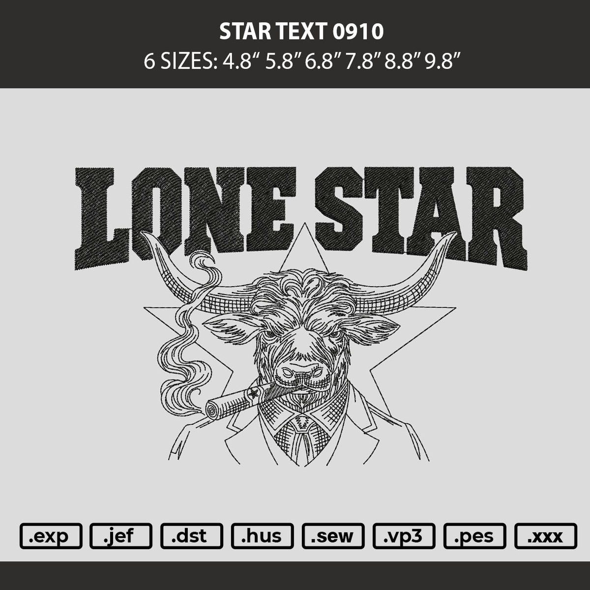 Star Text 0910 Embroidery Machine Design File 6 sizes