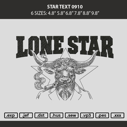 Star Text 0910 Embroidery Machine Design File 6 sizes