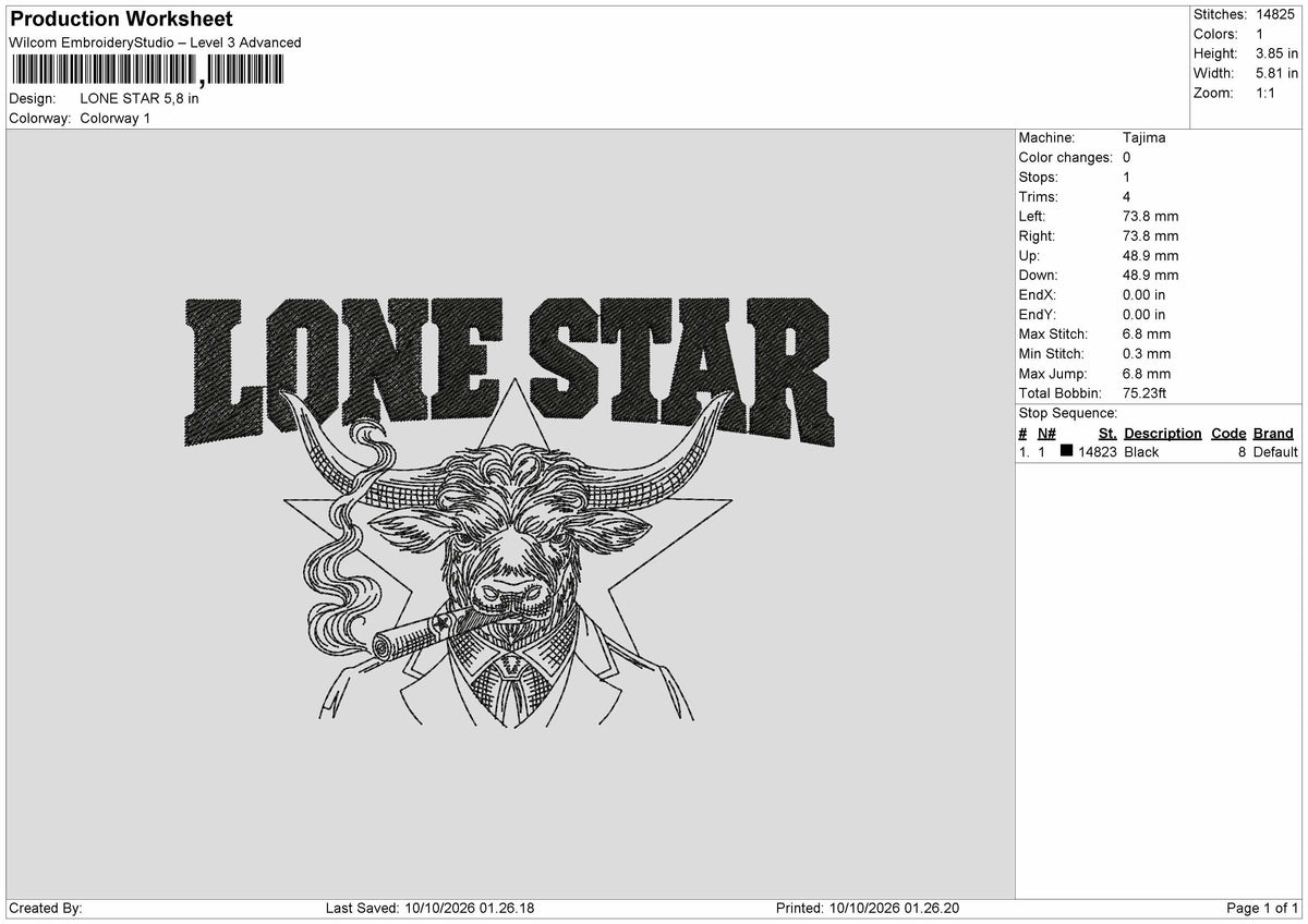 Star Text 0910 Embroidery Machine Design File 6 sizes