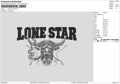 Star Text 0910 Embroidery Machine Design File 6 sizes