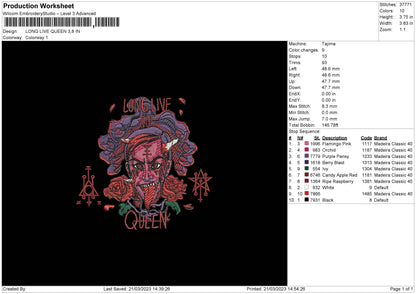 Ll Queen Embroidery File 6 sizes