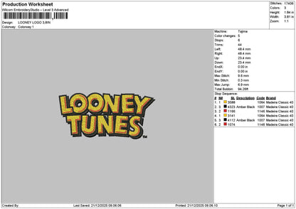 Looneytext 2112 Embroidery File 6 sizes