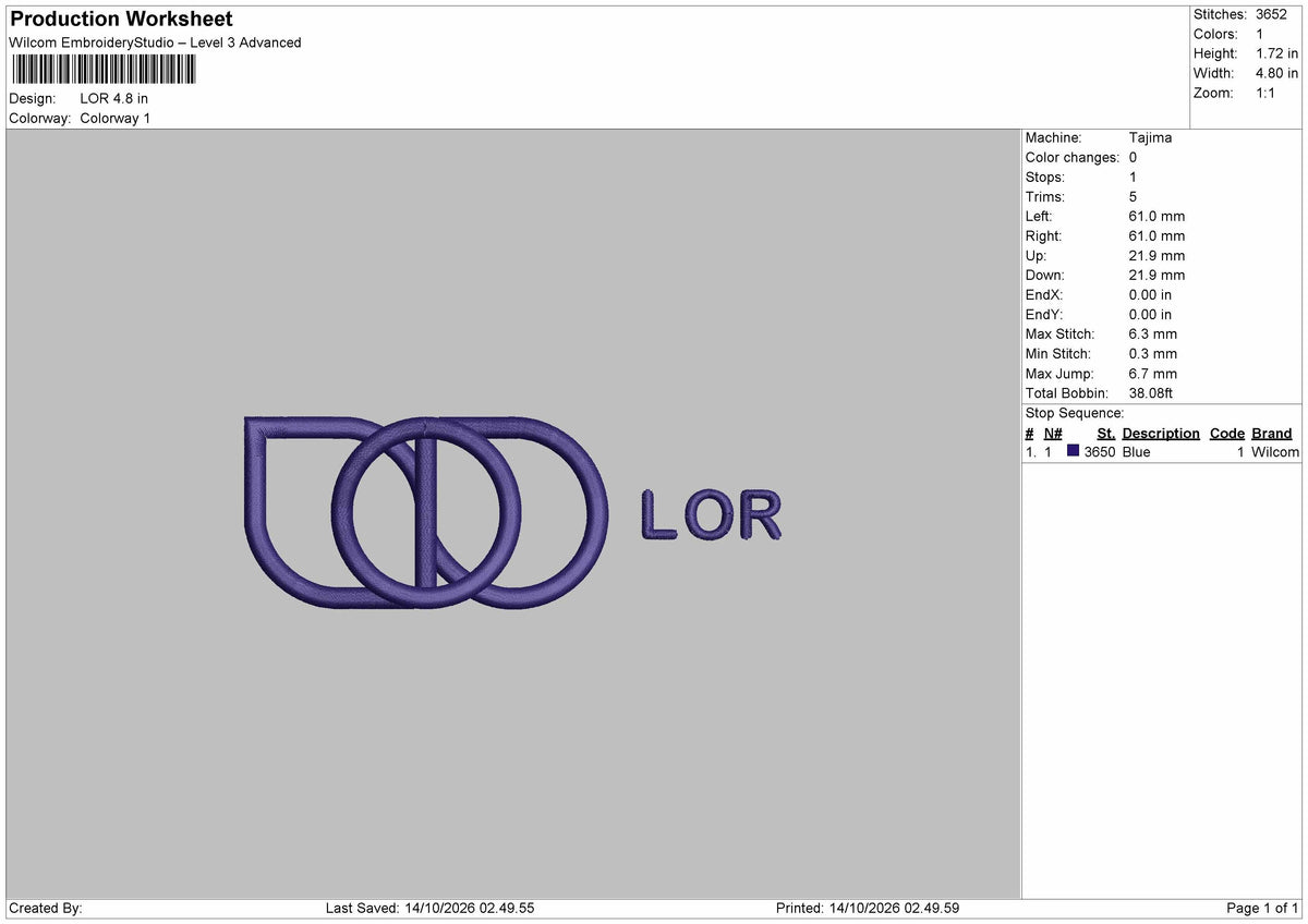Lor Text Embroidery Machine Design File 6 sizes
