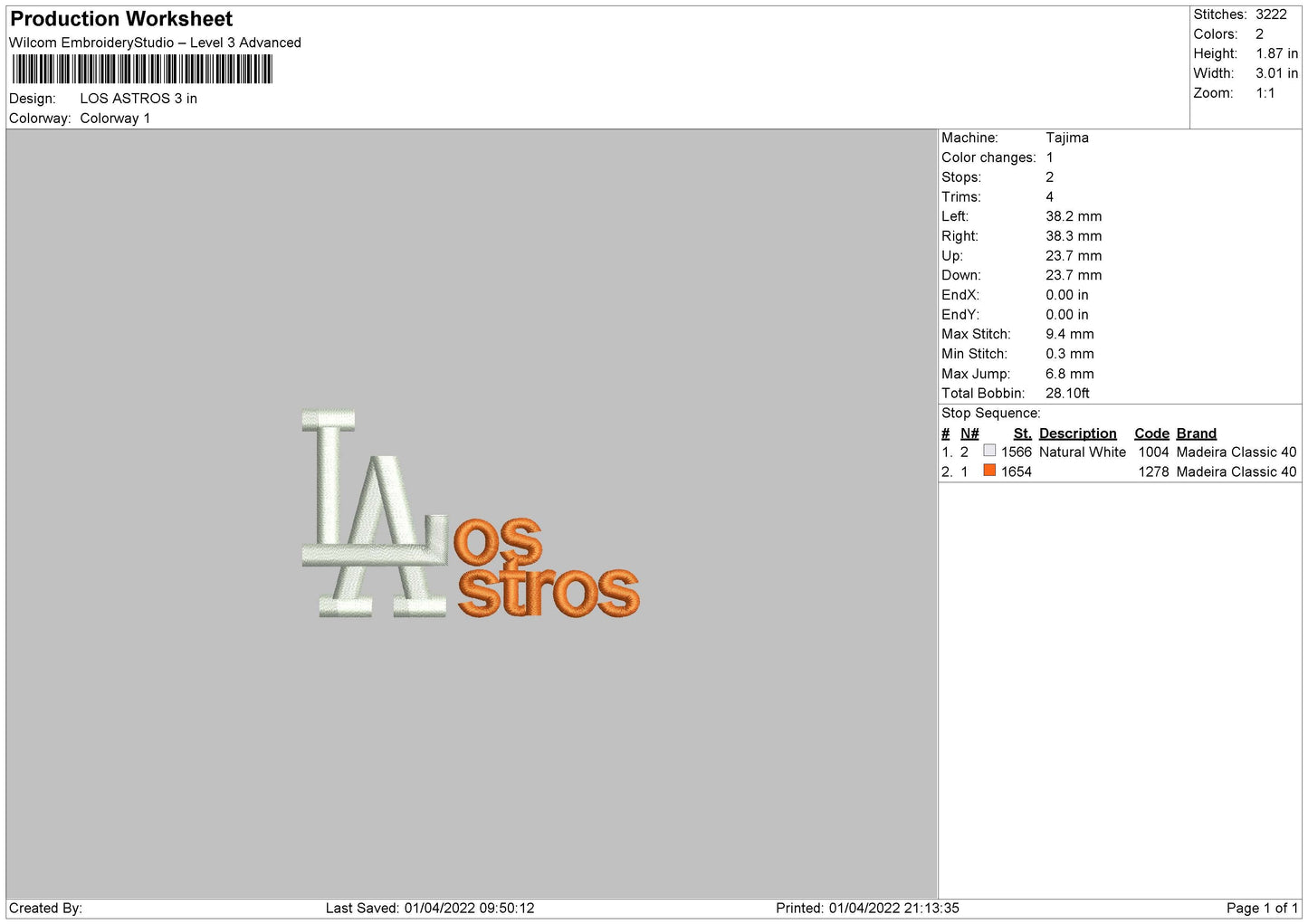 Los Astros Embroidery File 4 size