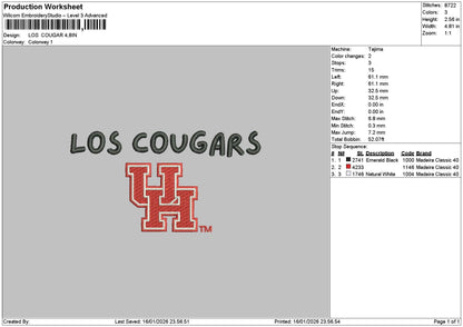 Cougarstext Embroidery File 6 sizes