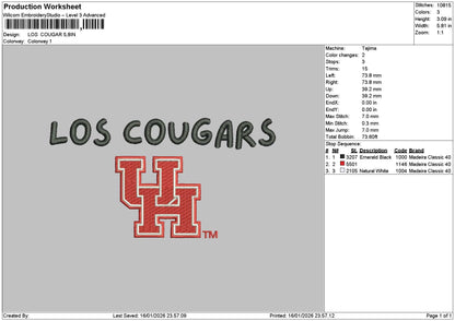 Cougarstext Embroidery File 6 sizes