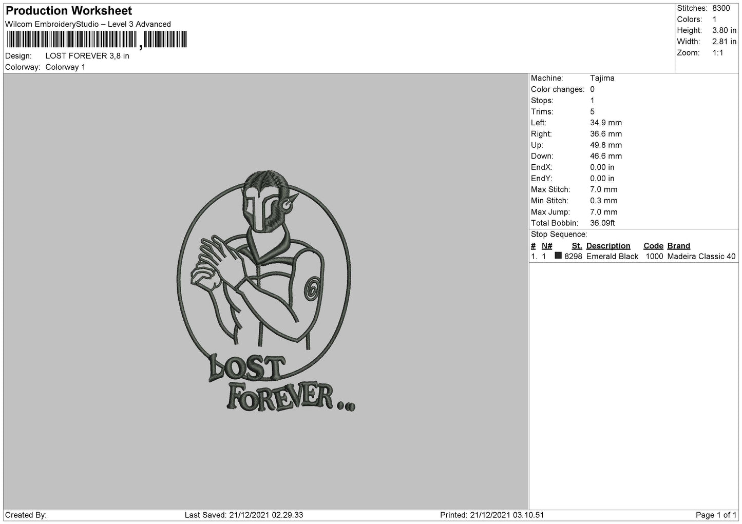 Lost Forever Embroidery File 4 size