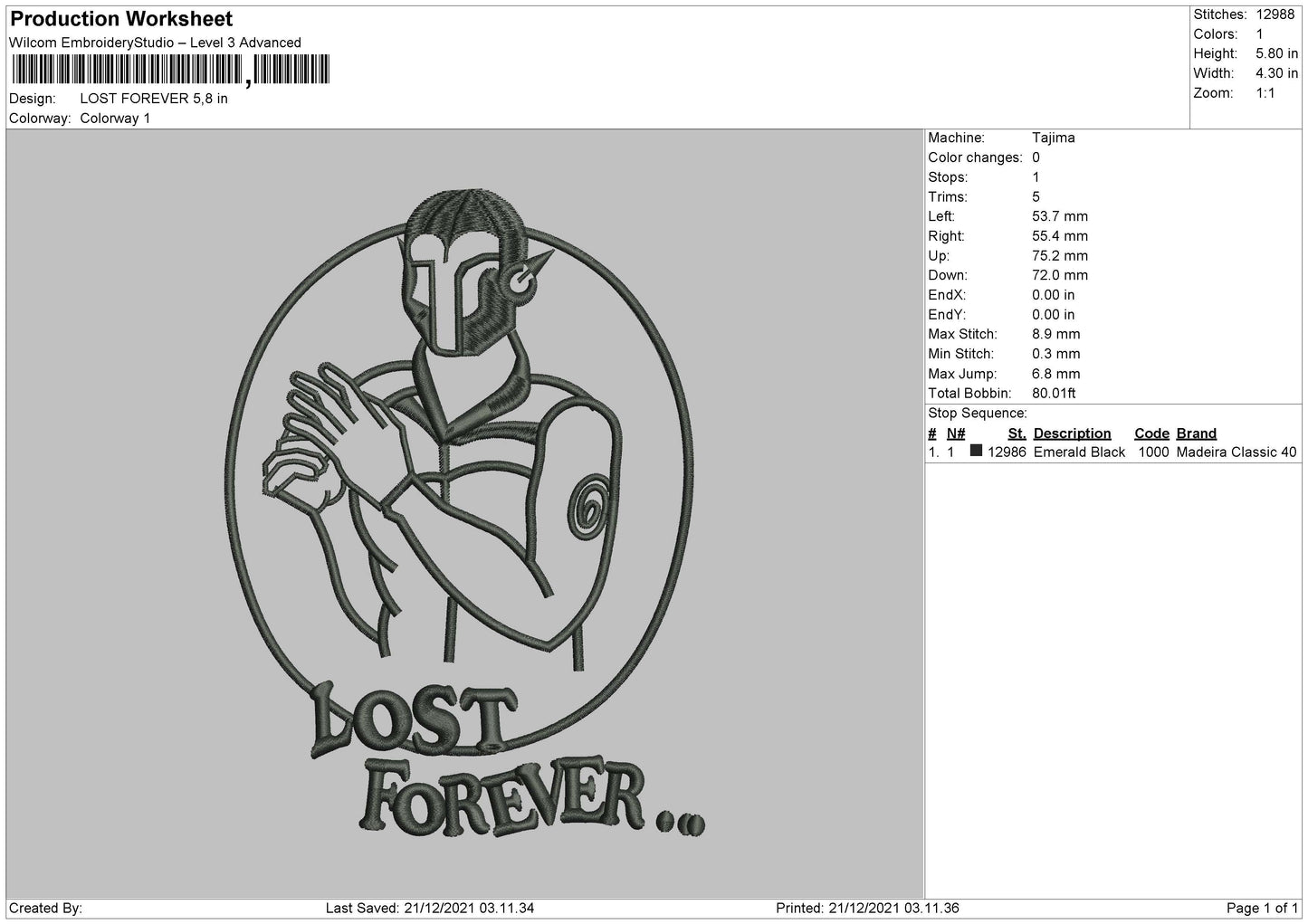 Lost Forever Embroidery File 4 size