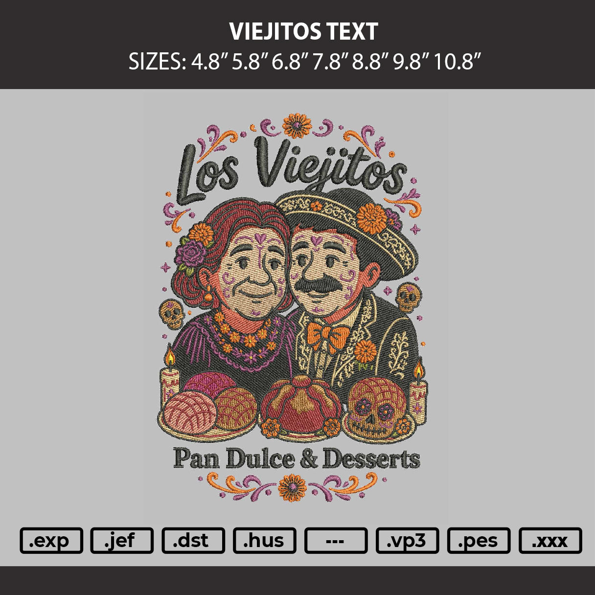Viejitos Text Embroidery Machine Design File 6 sizes