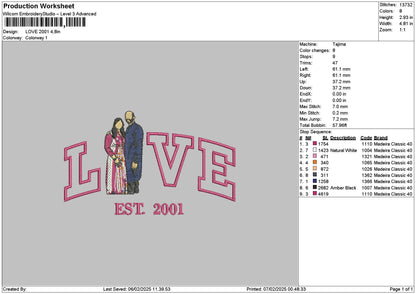 Love Photoflat 2001 Embroidery File 6 sizes