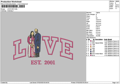 Love Photoflat 2001 Embroidery File 6 sizes