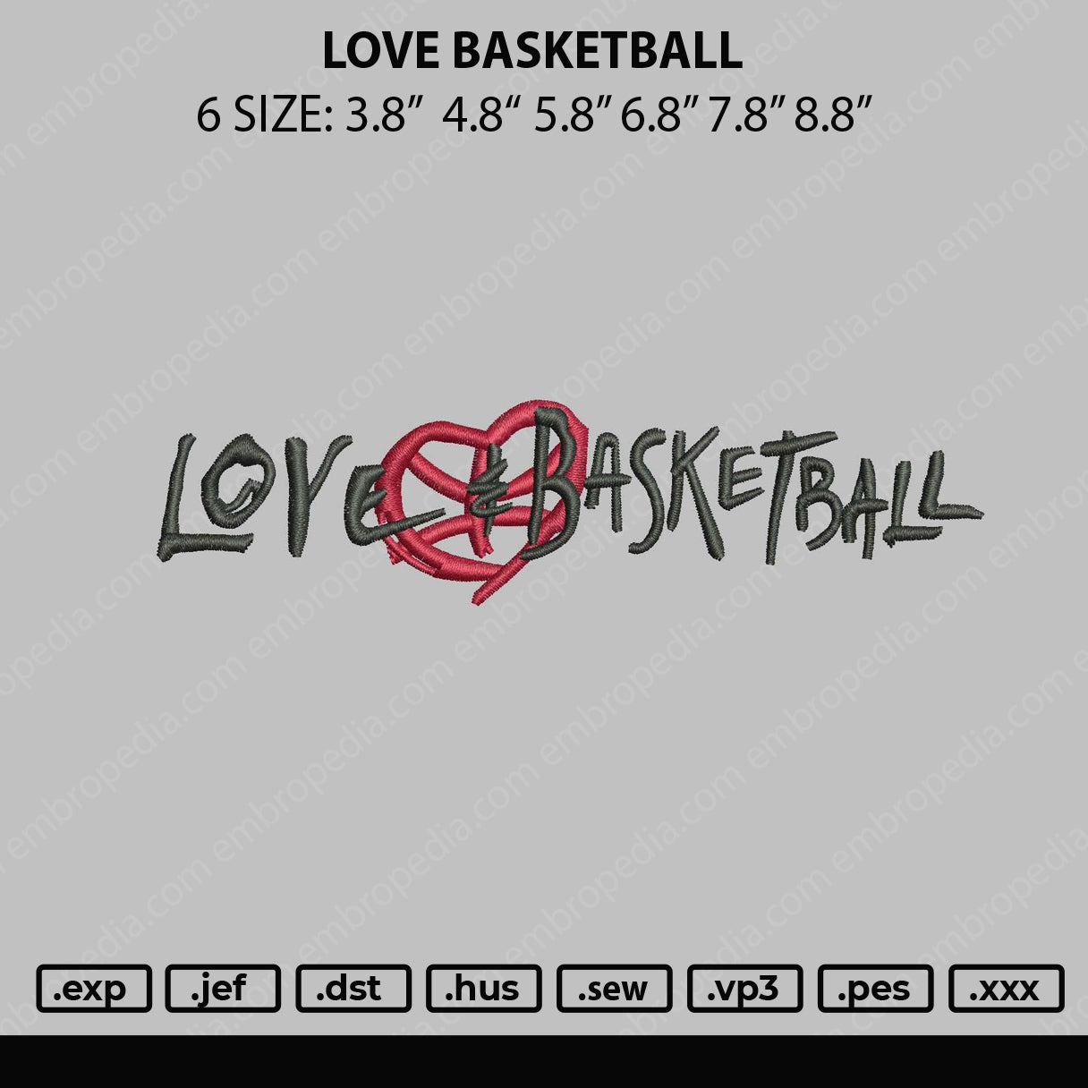Love Basketball Embroidery File 4 sizes