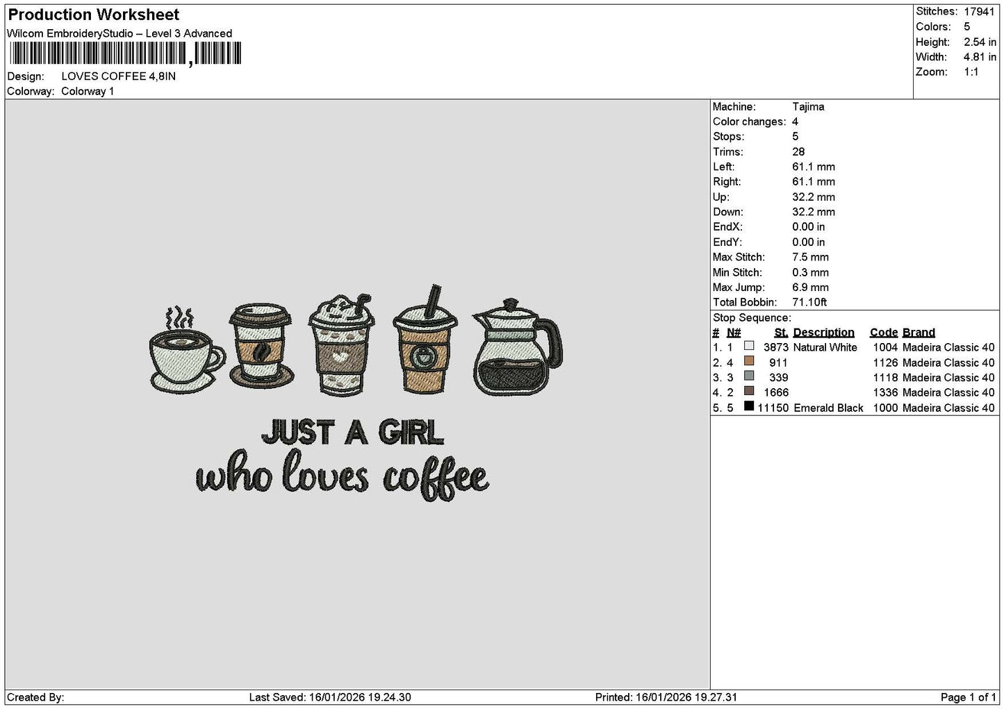 Coffee 1601 Embroidery File 6 sizes