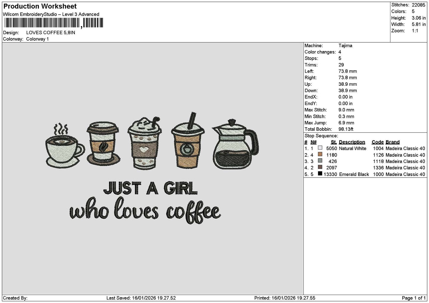 Coffee 1601 Embroidery File 6 sizes