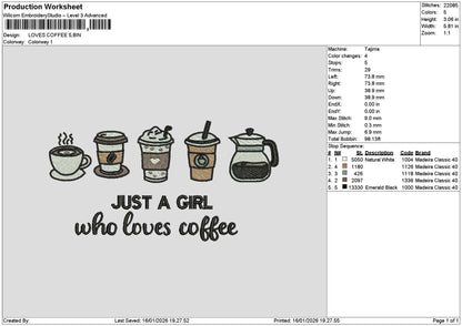 Coffee 1601 Embroidery File 6 sizes