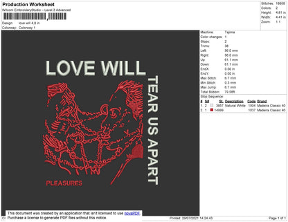 Love Will Embroidery File 4 size