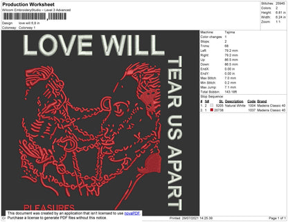 Love Will Embroidery File 4 size