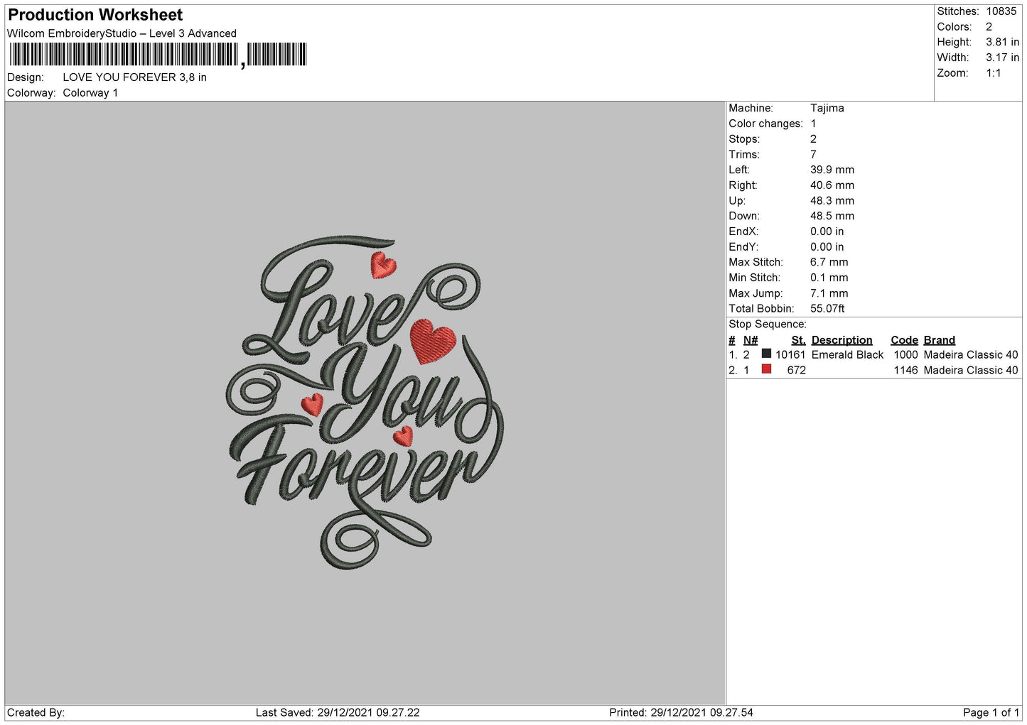Love You Forever Embroidery File 4 size