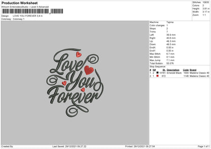 Love You Forever Embroidery File 4 size