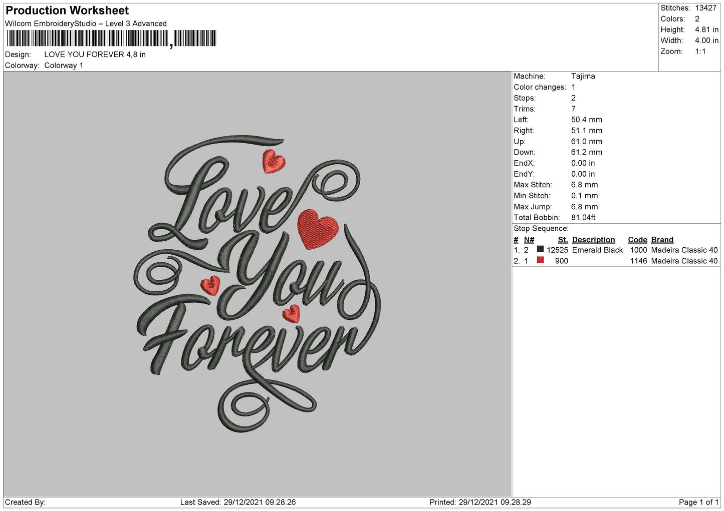 Love You Forever Embroidery File 4 size