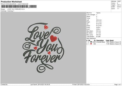 Love You Forever Embroidery File 4 size