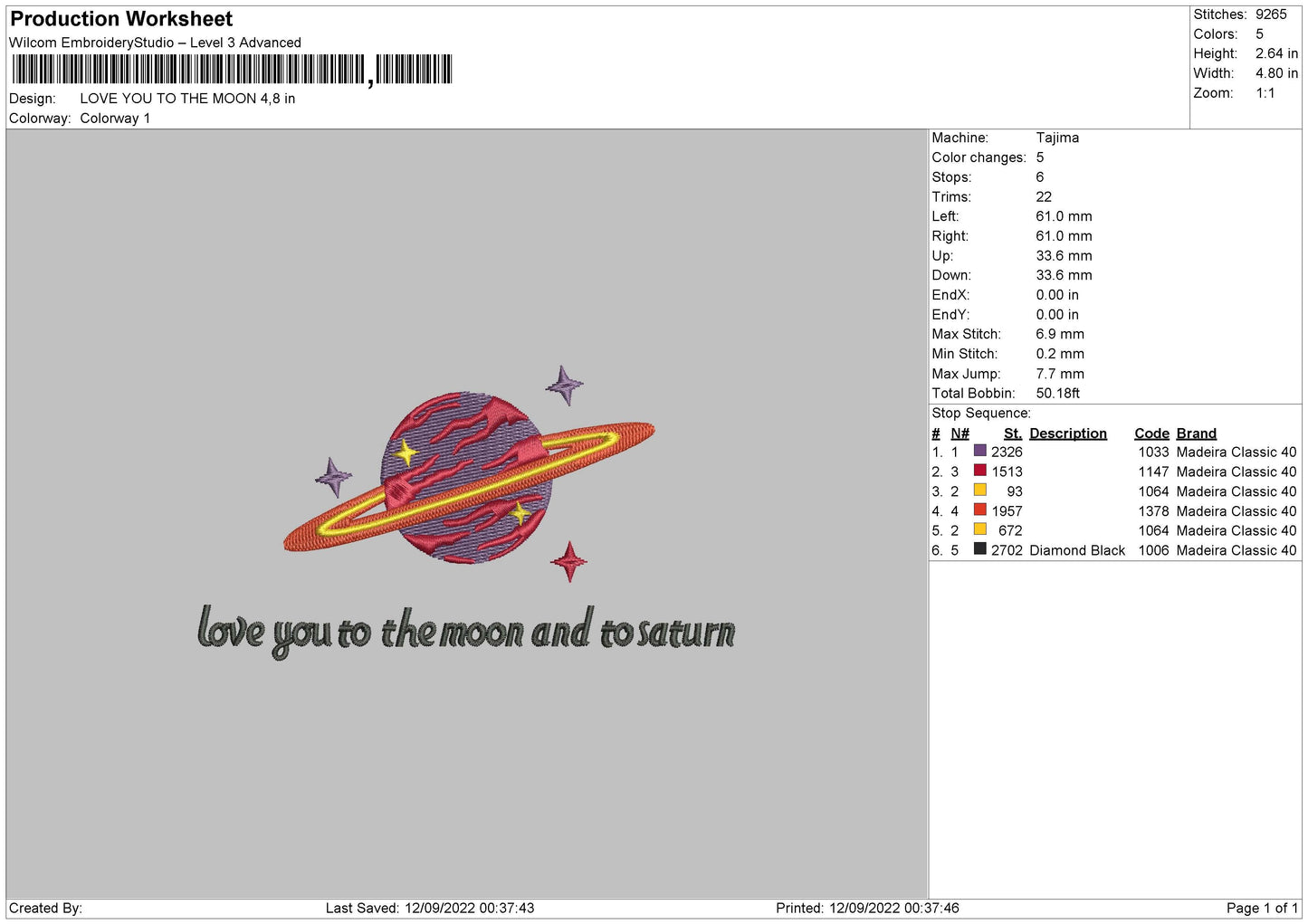Love You To The Moon Embroidery File 5 sizes