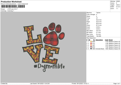 Love Paw Embroidery File 4 size