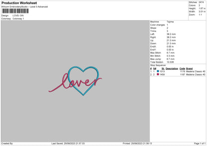 Lover Text Embroidery File 6 sizes