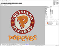 Louisiana Popeyes V2 Embroidery File 4 size