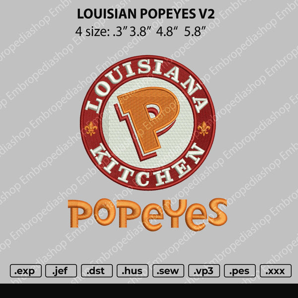 Louisiana Popeyes V2 Embroidery File 4 size
