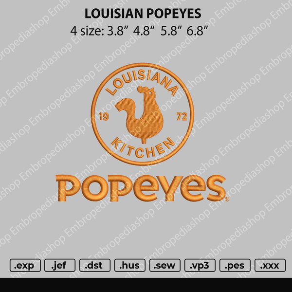 Louisiana Popeyes Embroidery File 4 Size