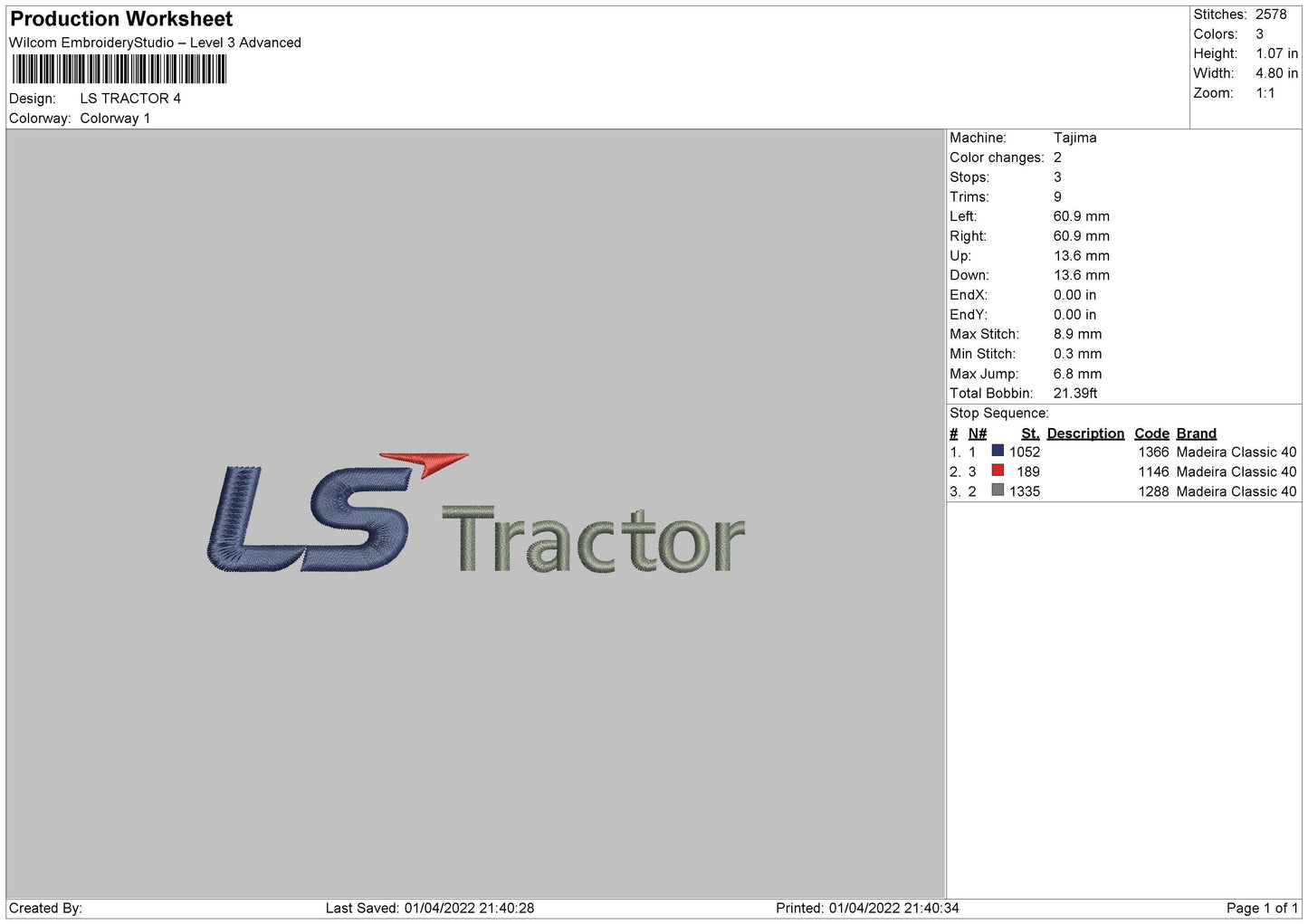 LS Tractor Embroidery File 4 size