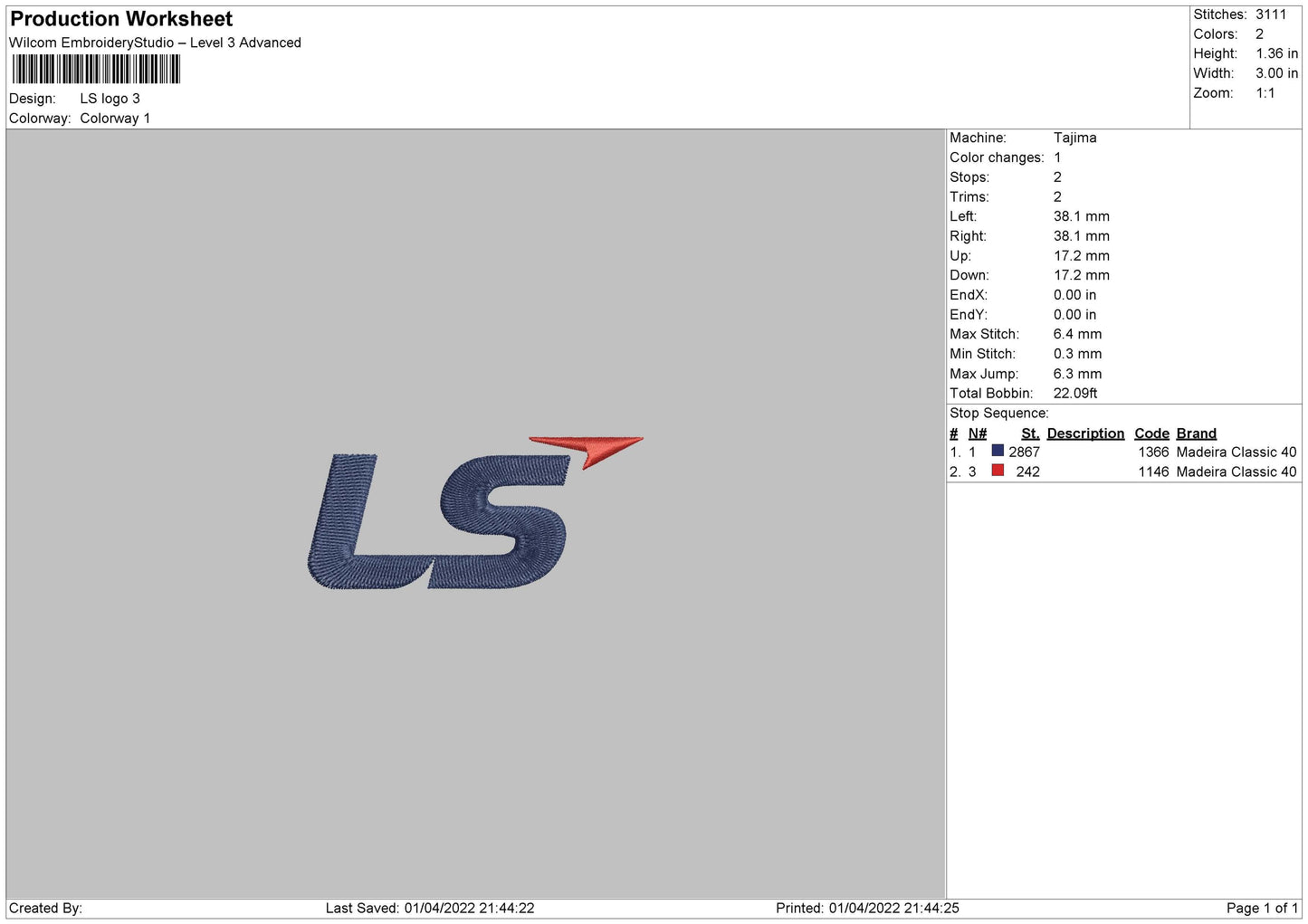 LS Logo Embroidery File 4 size