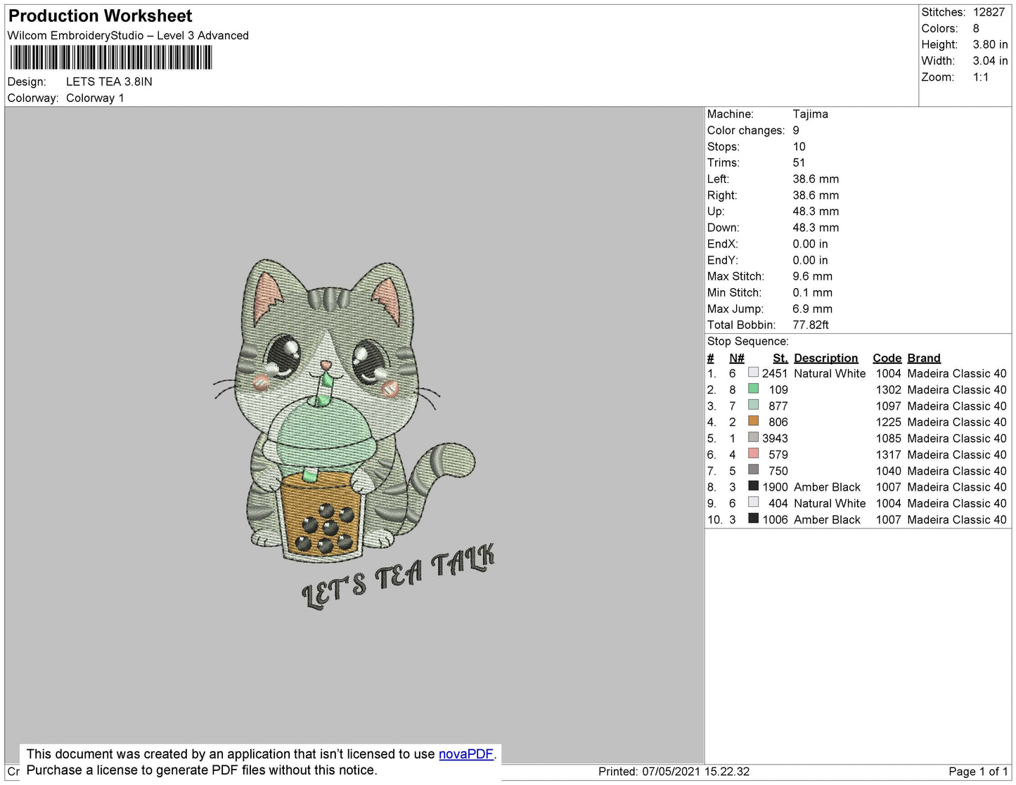 Lets Tea Embroidery File 4 size