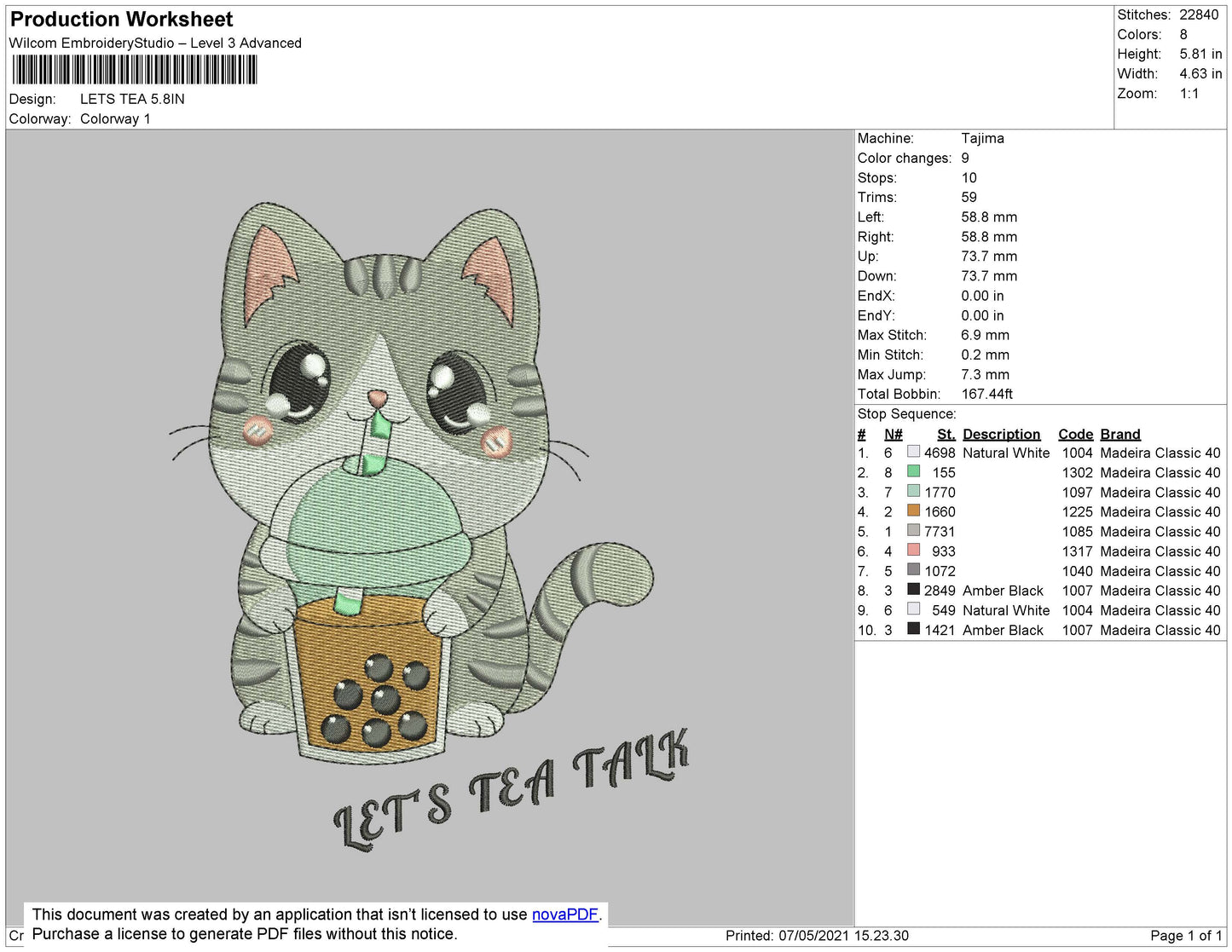 Lets Tea Embroidery File 4 size