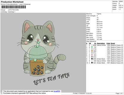 Lets Tea Embroidery File 4 size