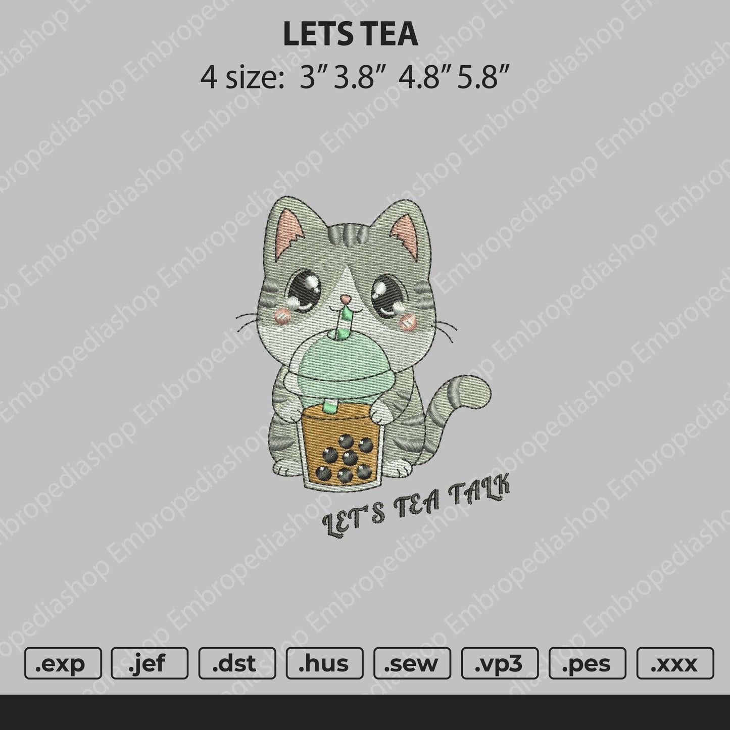 Lets Tea Embroidery File 4 size
