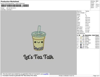 Lets Tea Talk Embroidery File 4 size