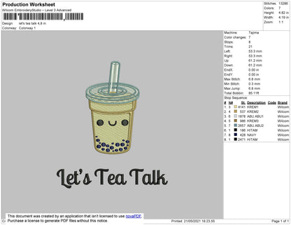 Lets Tea Talk Embroidery File 4 size