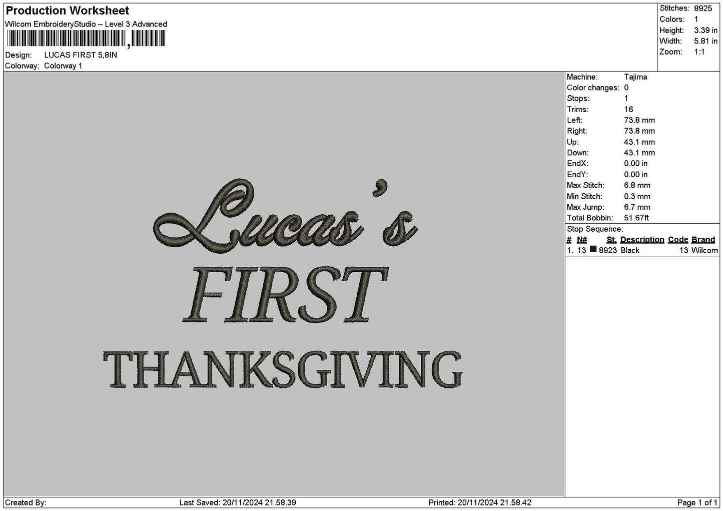 Lucastext Embroidery File 6 sizes