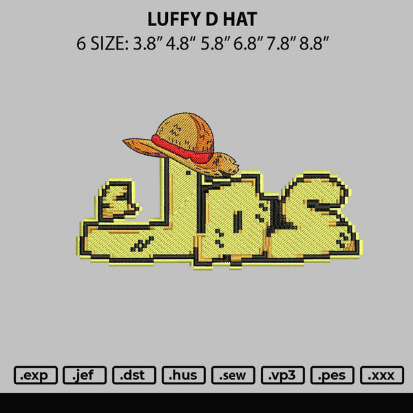 Luffy D Hat Embroidery File 6 sizes