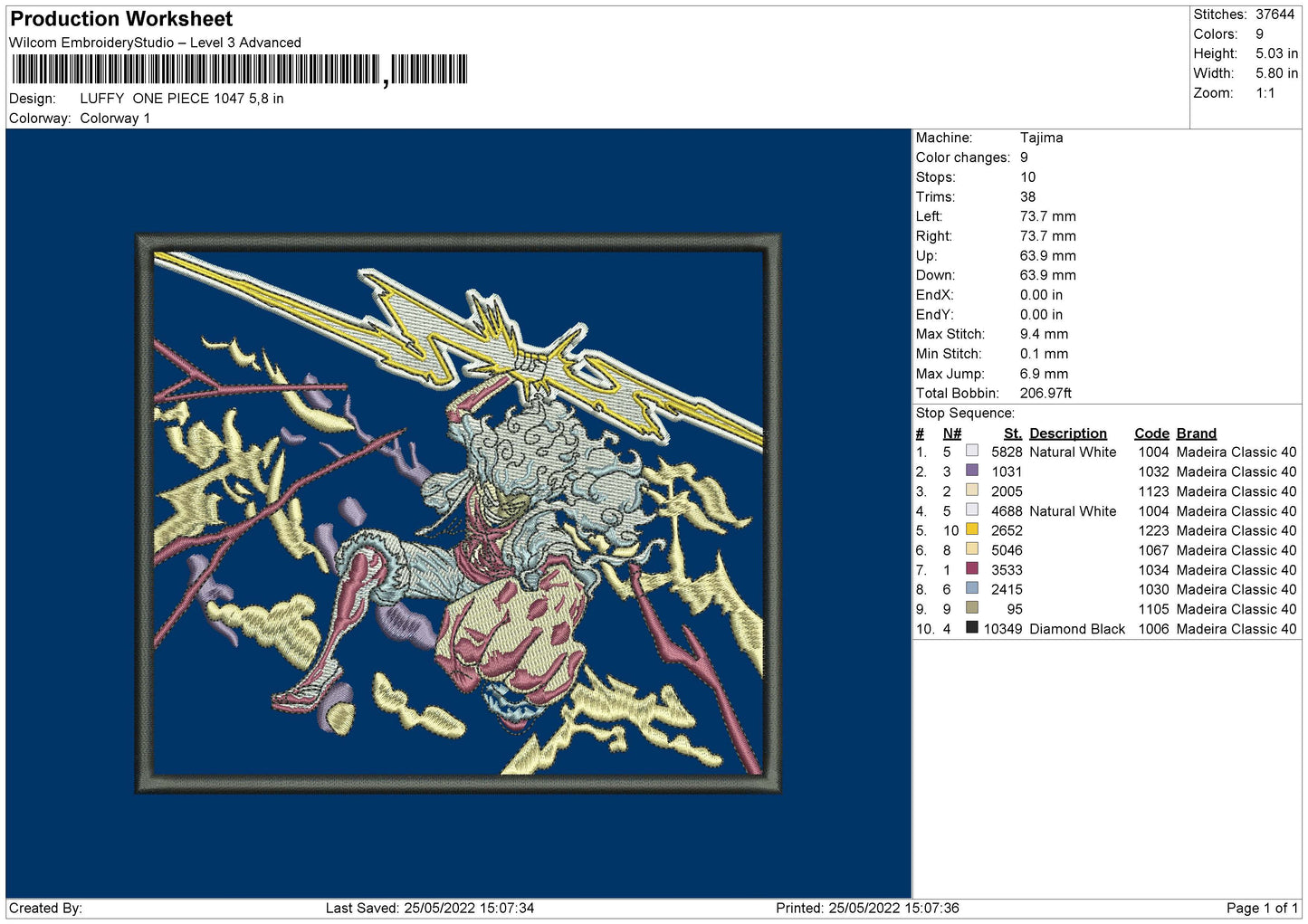 Luffy 1047 Embroidery File 4 size