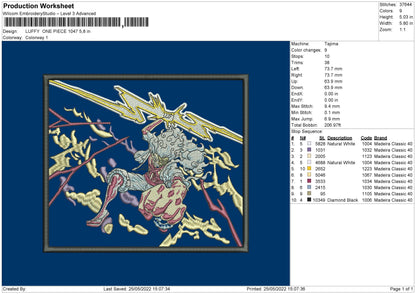 Luffy 1047 Embroidery File 4 size