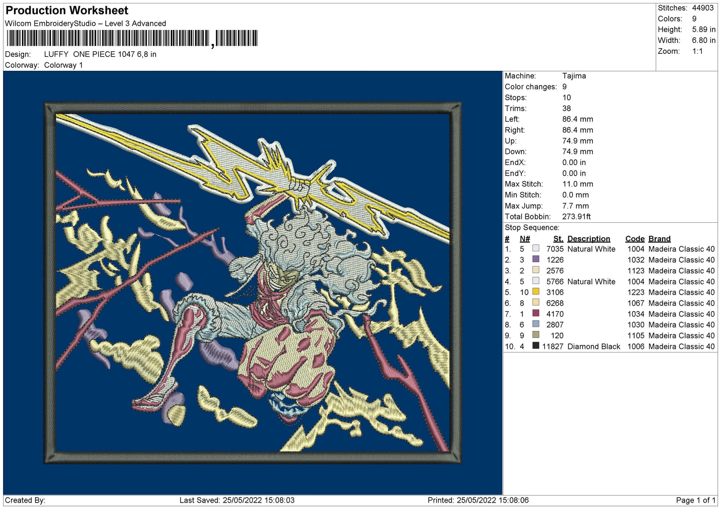 Luffy 1047 Embroidery File 4 size
