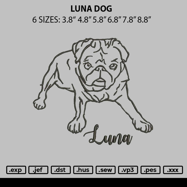 Luna Dog Embroidery File 6 sizes