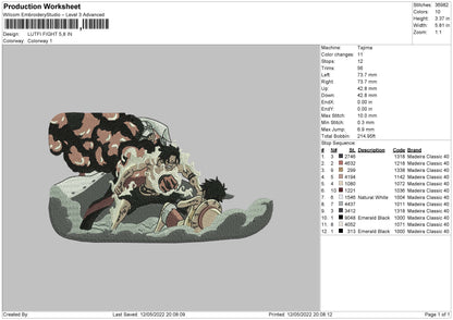 Luffy Fight Embroidery File 4 size