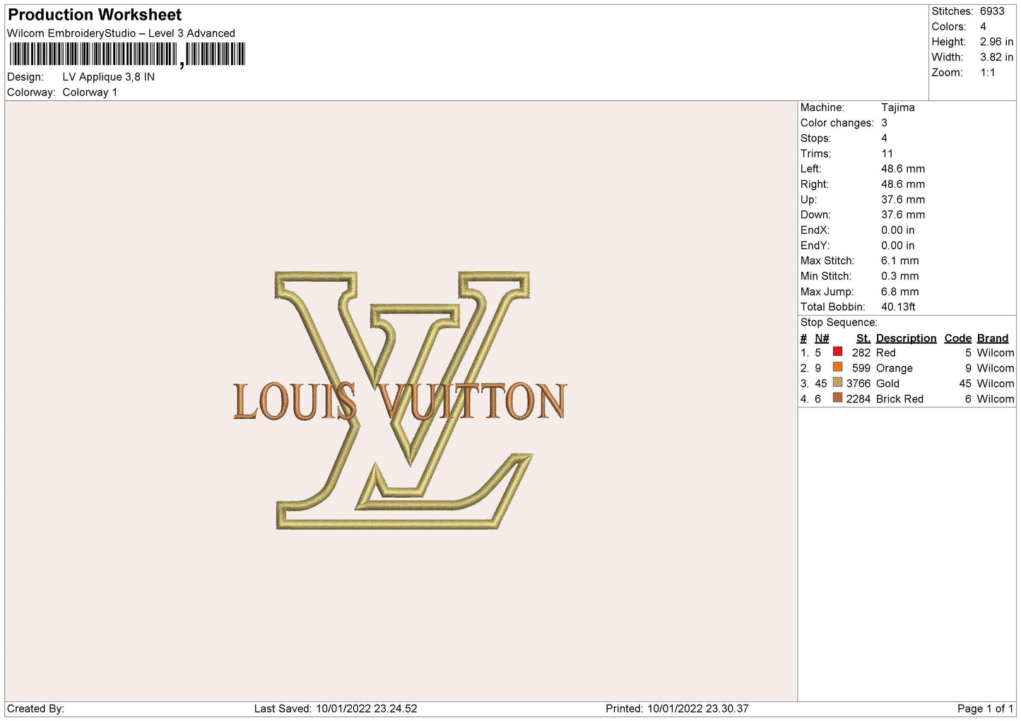 LV Applique Embroidery File 6 size