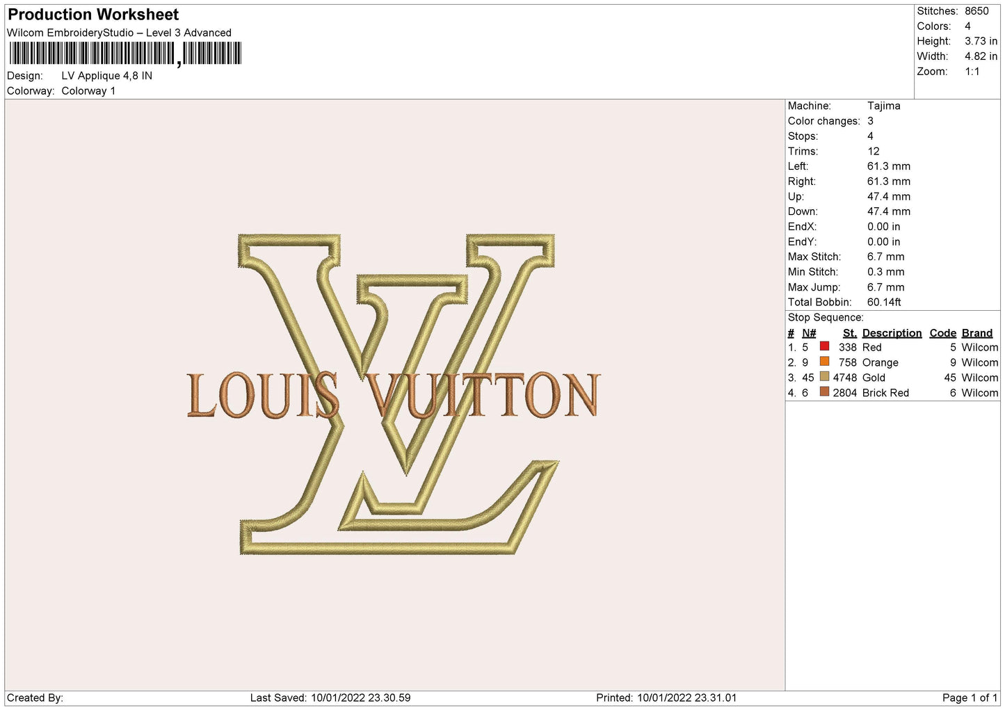 LV Applique Embroidery File 6 size